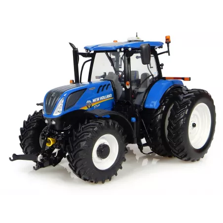 Tractor New Holland T7.225 a escala 1:32 con ruedas dobles, miniatura metálica de colección.