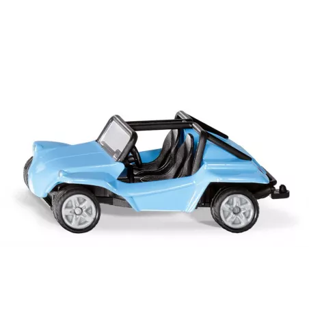 Buggy de juguete miniatura fabricado en metal y plástico resistente con enganche para acoplamiento.