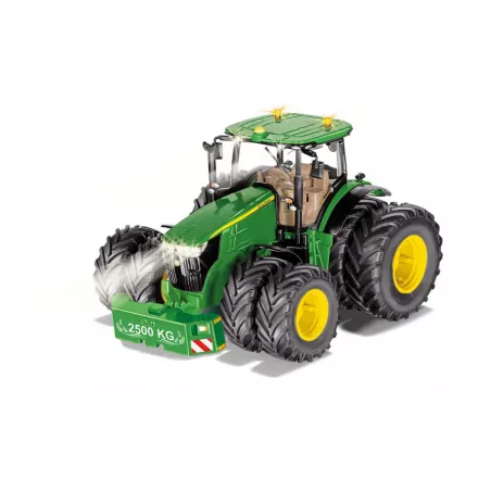 Tractor John Deere 7290R Bluetooth a escala 1:32 con luces LED y neumáticos gemelos magnéticos.