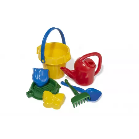 Juego de cubos de 7 piezas Rolly Toys de plástico resistente para jugar en la playa y el jardín.