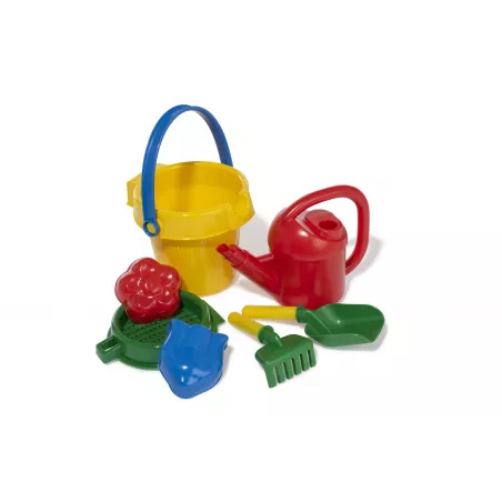 Juego de cubos de 7 piezas Rolly Toys de plástico resistente para jugar en la arena y el jardín.