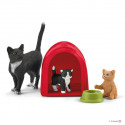 Set de juego para gatos Schleich Farm World con rascador, casita y gatitos de juguete.
