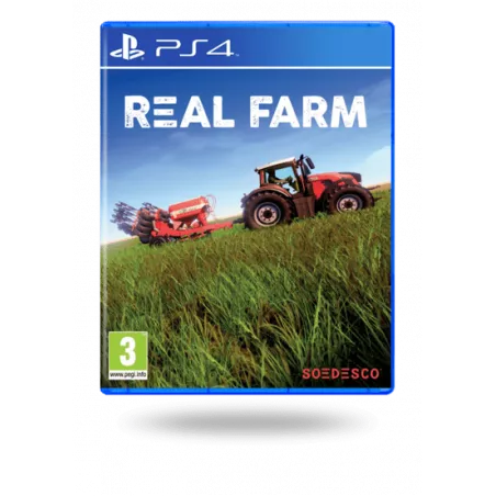 Videojuego Real Farm para PS4 con un tractor agrícola trabajando en un campo de cultivo.