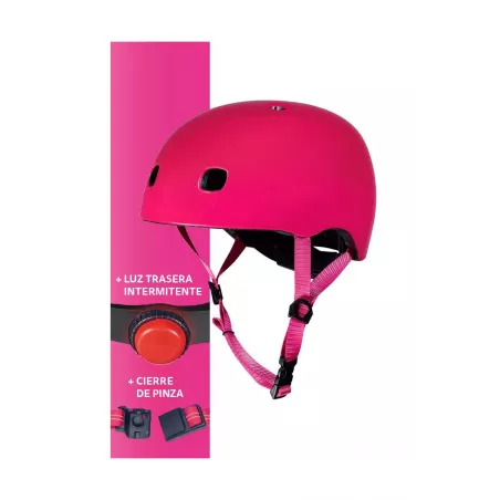 Casco infantil Micro Frambuesa V2 con luz LED trasera y cierre magnético para patinete y bicicleta.