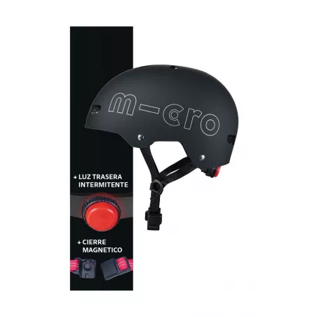 Casco urbano Negro V2 de policarbonato con luz LED trasera integrada y cierre magnético para ciclismo urbano.