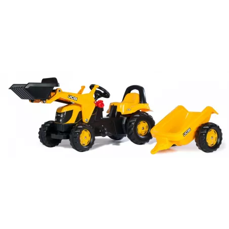 Tractor JCB con pala y remolque a pedales