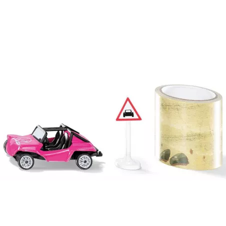 Coche buggy de juguete Siku con neumáticos de goma y cinta de carretera para diseñar circuitos.