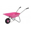 Carretilla metálica infantil Rolly Toys con tazón de metal resistente y mangos ergonómicos para juego al aire libre.