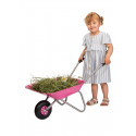 Carretilla metálica infantil Rolly Toys con tazón de metal resistente y mangos ergonómicos para juego al aire libre.
