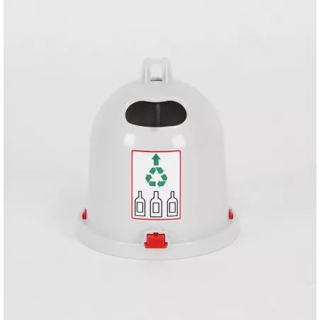 Contenedor de reciclaje de vidrio blanco Bruder a escala 1:16 para camiones de juguete.
