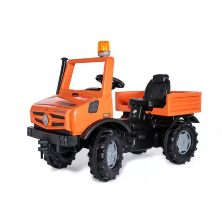 Vehículo de pedales Rolly Unimog Servicios para niños de 3 a 8 años, ideal para juego al aire libre.