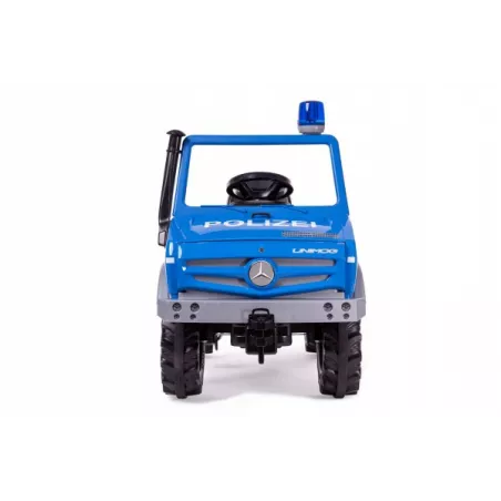 Vehículo de pedales Rolly Unimog Policía para niños de 3 a 8 años con asiento ajustable y ruedas silenciosas.