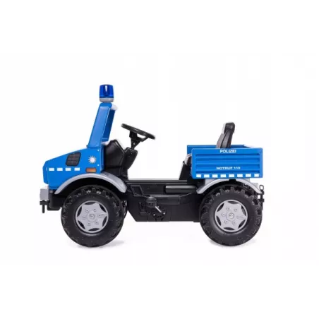 Vehículo de pedales Rolly Unimog Policía para niños de 3 a 8 años con asiento ajustable y ruedas silenciosas.