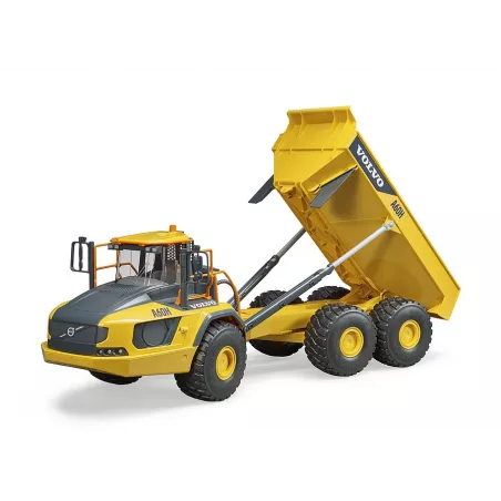 Camión dumper articulado de juguete Volvo A60H de Bruder a escala 1:16 con volquete funcional.