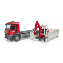 Camión Mercedes-Benz Arocs con miniexcavadora Schaeff HR16 de juguete para construcción.