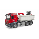 Camión Mercedes-Benz Arocs con miniexcavadora Schaeff HR16 de juguete para construcción.