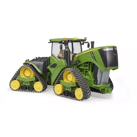 Tractor de juguete John Deere 9620RX a escala 1:16 de Bruder con sistema de orugas y dirección articulada.