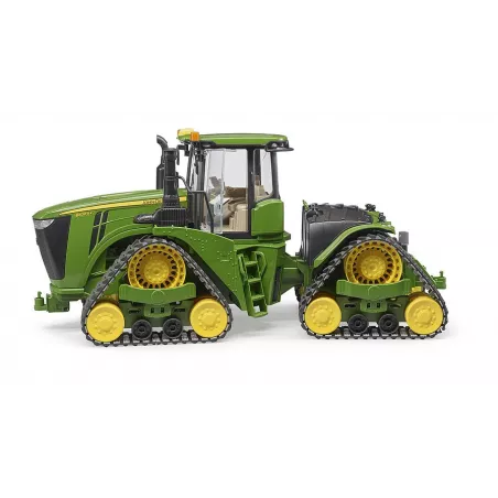 Tractor de juguete John Deere 9620RX a escala 1:16 de Bruder con sistema de orugas y dirección articulada.