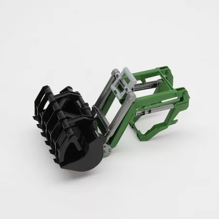 Cargador frontal John Deere 6920 de Bruder escala 1:16 con pala basculante articulada para tractor.