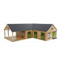 Establo de esquina de madera Kids Globe a escala 1:24 con 3 boxes para caballos de juguete Schleich.