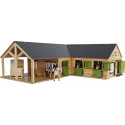 Establo de esquina de madera Kids Globe a escala 1:24 con 3 boxes para caballos de juguete Schleich.