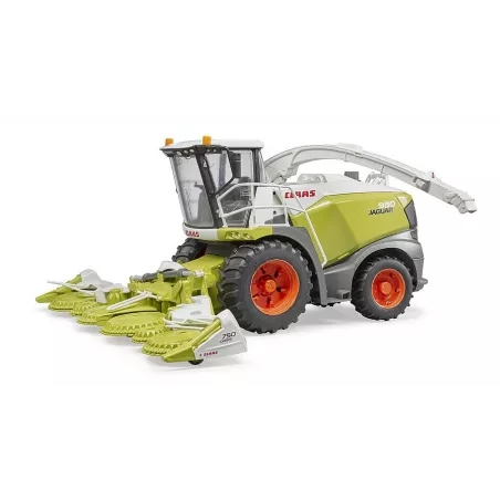 Cosechadora de juguete Claas Jaguar 980 a escala 1:16 con cabina transparente y cabezal de recogida.