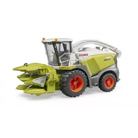 Cosechadora de juguete Claas Jaguar 980 a escala 1:16 con cabina transparente y cabezal de recogida.