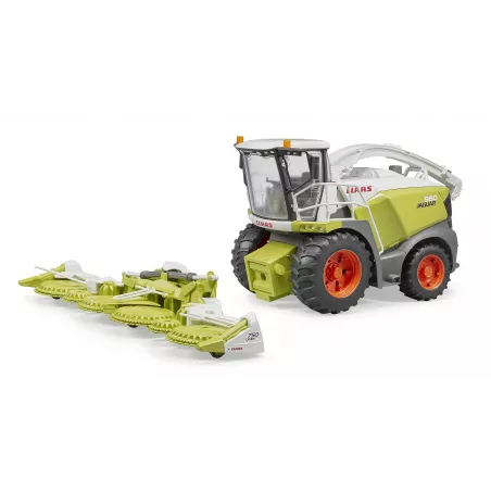 Cosechadora de juguete Claas Jaguar 980 a escala 1:16 con cabina transparente y cabezal de recogida.