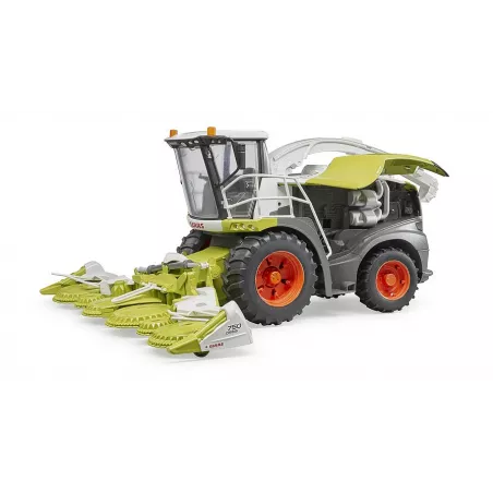 Cosechadora de juguete Claas Jaguar 980 a escala 1:16 con cabina transparente y cabezal de recogida.