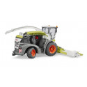 Cosechadora de juguete Claas Jaguar 980 a escala 1:16 con cabina transparente y cabezal de recogida.