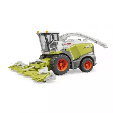 Cosechadora de juguete Claas Jaguar 980 a escala 1:16 con cabina transparente y cabezal de recogida.