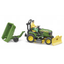 Cortacésped de juguete John Deere con remolque basculante, pala móvil y jardinero a escala 1:16.