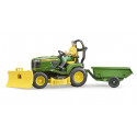 Cortacésped de juguete John Deere con remolque basculante, pala móvil y jardinero a escala 1:16.