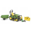 Cortacésped de juguete John Deere con remolque basculante, pala móvil y jardinero a escala 1:16.