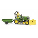 Cortacésped de juguete John Deere con remolque basculante, pala móvil y jardinero a escala 1:16.