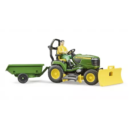 Cortacésped de juguete John Deere con remolque basculante, pala móvil y jardinero a escala 1:16.