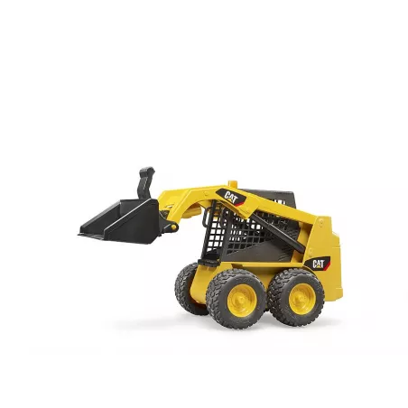 Cargadora compacta CAT de juguete a escala 1:16 con pala frontal móvil y neumáticos perfilados.