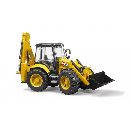 Retroexcavadora de juguete JCB 5CX eco marca Bruder a escala 1:16 con palas móviles.