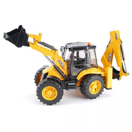 Retroexcavadora de juguete JCB 5CX eco marca Bruder a escala 1:16 con palas móviles.