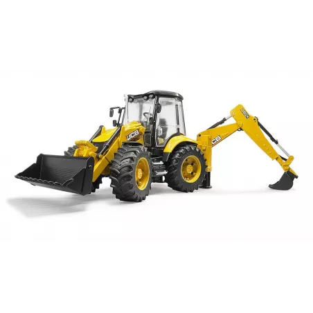 Retroexcavadora de juguete JCB 5CX eco marca Bruder a escala 1:16 con palas móviles.