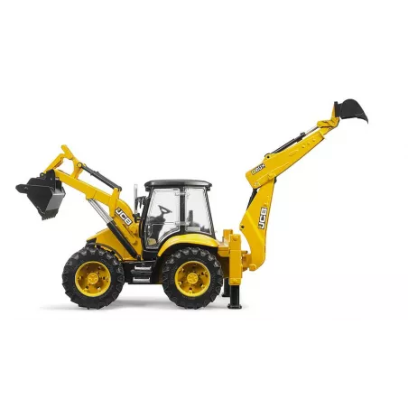 Retroexcavadora de juguete JCB 5CX eco marca Bruder a escala 1:16 con palas móviles.