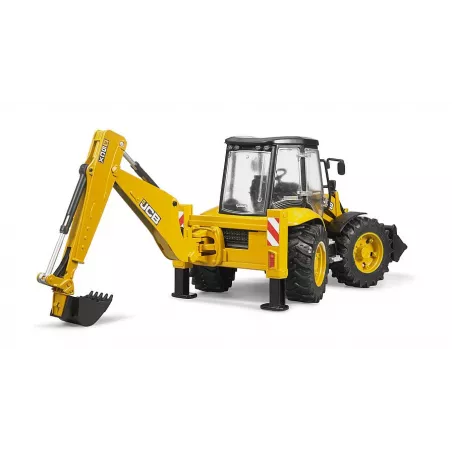 Retroexcavadora de juguete JCB 5CX eco marca Bruder a escala 1:16 con palas móviles.