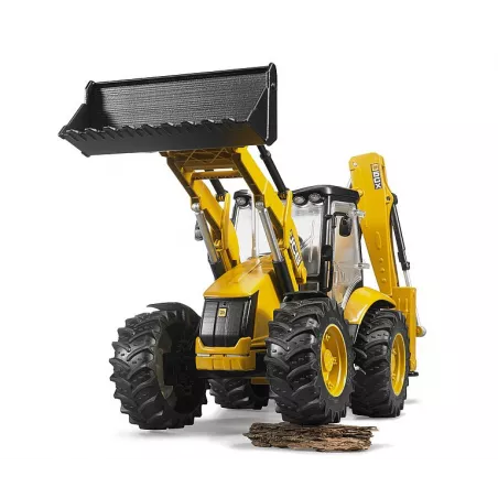 Retroexcavadora de juguete JCB 5CX eco marca Bruder a escala 1:16 con palas móviles.