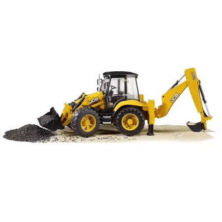 Retroexcavadora de juguete JCB 5CX eco marca Bruder a escala 1:16 con palas móviles.