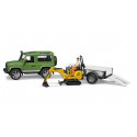Coche Land Rover con remolque micro excavadora JCB y muñeco - Escala 1:16