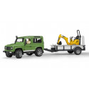 Coche Land Rover con remolque micro excavadora JCB y muñeco - Escala 1:16