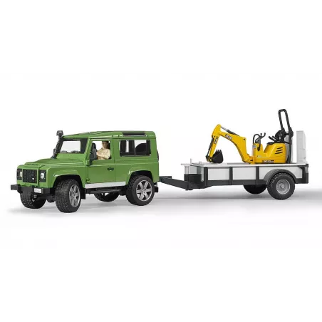 Coche Land Rover con remolque micro excavadora JCB y muñeco - Escala 1:16