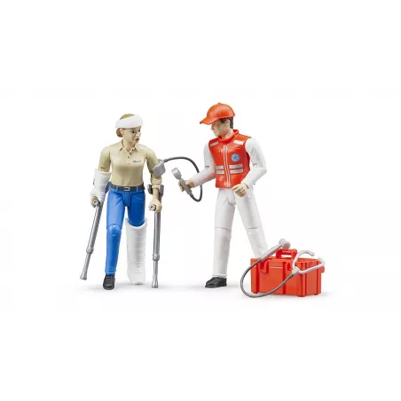 Set de ambulancia de juguete Bruder escala 1:16 con figura para misiones de rescate.