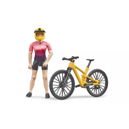 Bicicleta de montaña de juguete Bruder con figura articulada bworld y casco