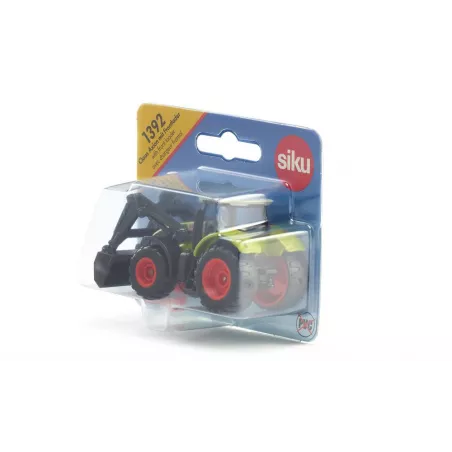 Tractor de juguete Claas Axion con pala cargadora delantera de metal y plástico resistente.